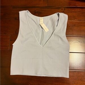 Sky Blue V-Neck Ribbed Crop Top